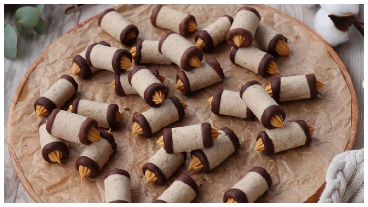 Diós töltött ostyarudak karamellkrémmel.